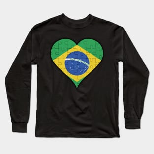 Brazilian Jigsaw Puzzle Heart Design - Gift for Brazilian With Brazil Roots Long Sleeve T-Shirt